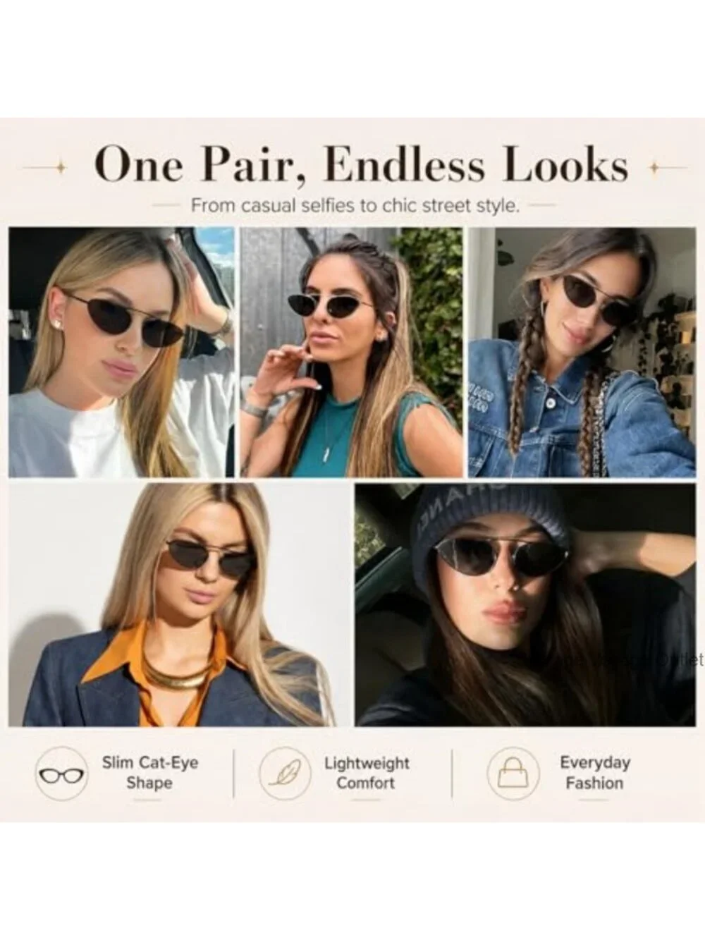 Vintage Narrow Cat Eye Sunglasses for Women Metal Frame UV400 Retro Shades